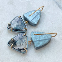 Green Tourmaline and Black Rutilated Quartz Earrings